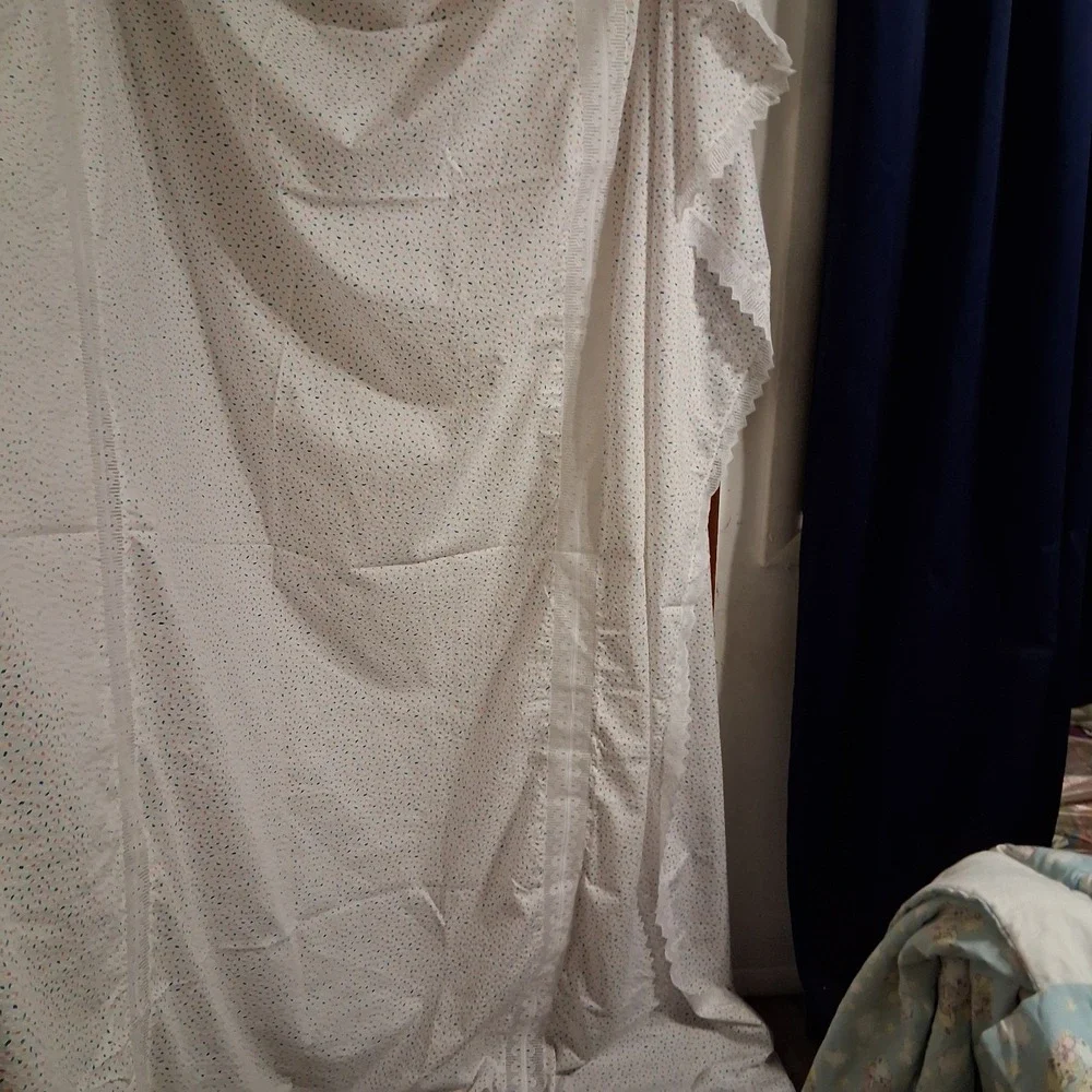 Vintage 90s Crepe Fabric Tablecloth Bright Color Speckled‎ Lace Lg Easter Spring